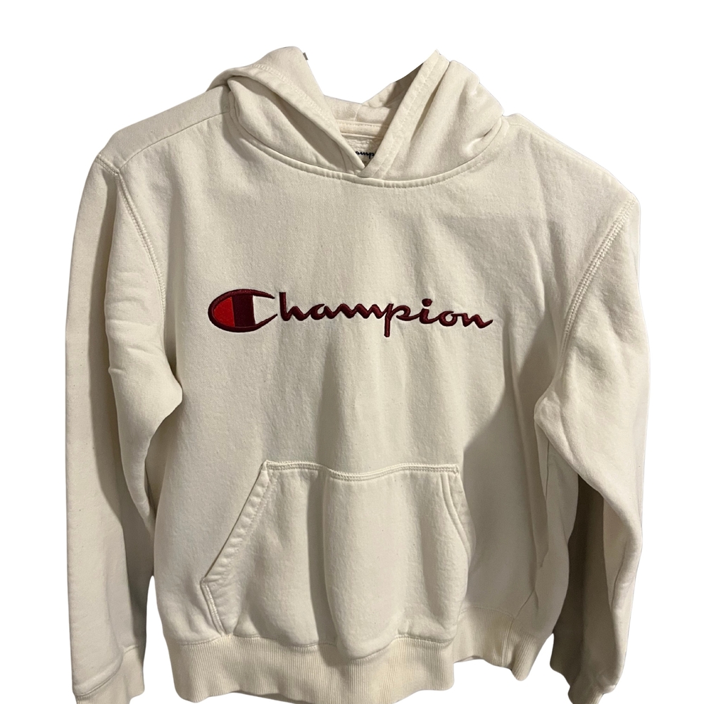 Champion Off-White Hoodie & Matching Joggers with Red Logo